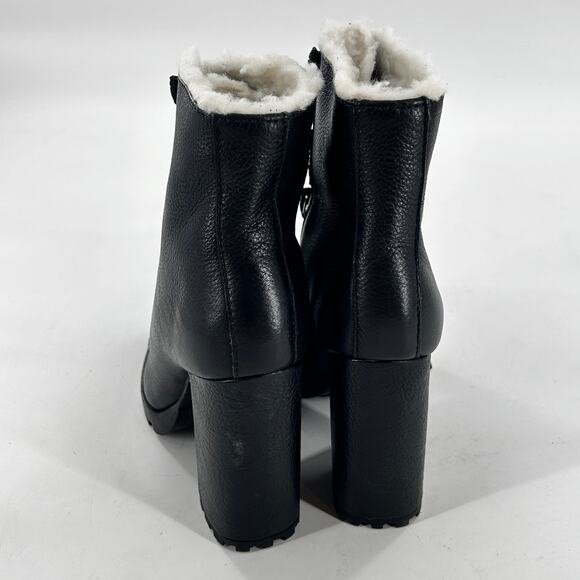 Schutz Zhara Lace Combat Boots 5 Black NWOT Sherpa Shearling Ankle Bootie Zara - Picture 3 of 8